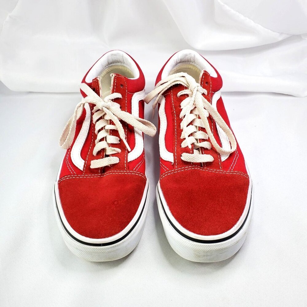 Vans Old Skool Suede Canvas Low-Top Skateboarding Sneakers in Classic Red/White - Picture 5 of 11